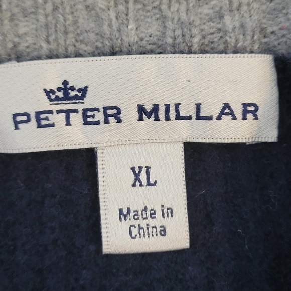 Peter Millar Men's Blue Wool Blend Waffle Knit Button Down Cardigan - Size XL - Picture 10 of 12